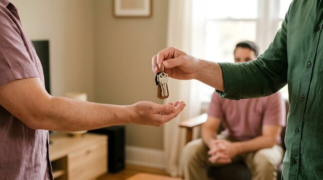 real estate agent handing over house keys to new homeowner