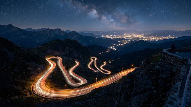 Vehicles driving on mountain hig  out