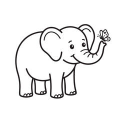 Naklejka premium Friendly elephant with a butterfly coloring graphic elephant butterfly