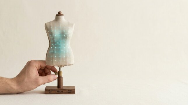 Hand adjusting a mannequin to illustrate business transformation and reshaping organizations for market relevance