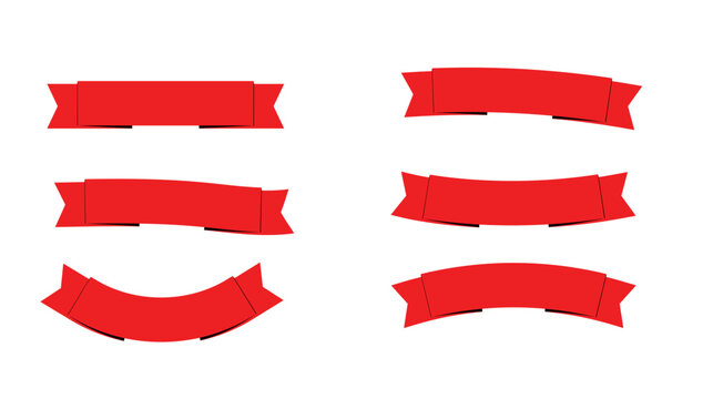 Set of six different red ribbon banners and labels for graphic design