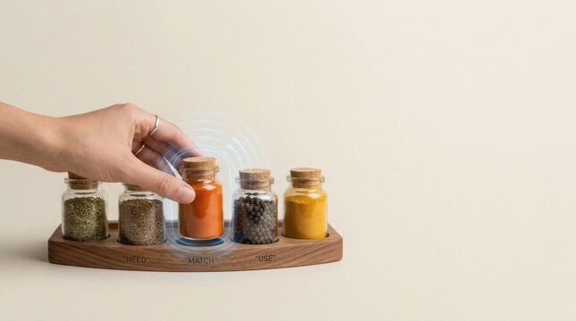 Person reaching into spice jar to visualize customer relevance choosing offers that fit current needs effortlessly