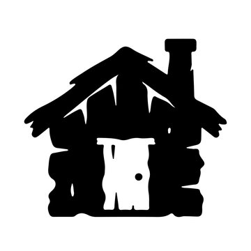 Rustic log cabin icon with chimney vector wooden house silhouette