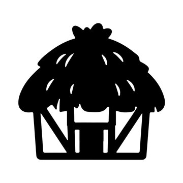 Tropical tiki hut icon with thatch roof vector bungalow silhouette