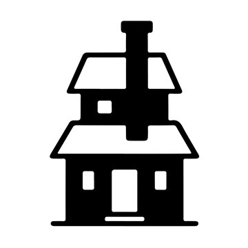 Two story house icon with chimney vector mansion silhouette