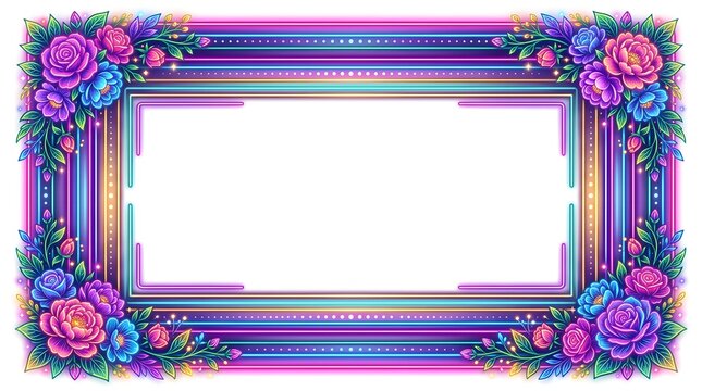 Vibrant neon floral frame with a blank white center for text or design