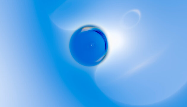 Blue glossy abstract sphere with light reflections on smooth