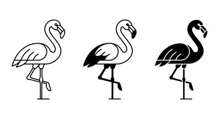 Obraz premium Minimalist Flamingo Vector Icons, Simple Line Art Bird Silhouettes, Elegant Tropical Wildlife Graphics, Black and White