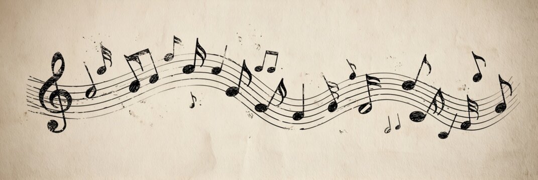 Vintage musical notation on aged parchment paper