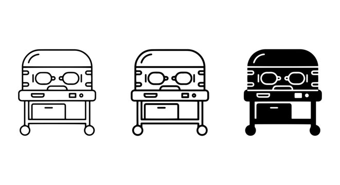 Medical Incubator Icons, Neonatal Care Equipment, Infant Health Technology, Healthcare Symbol Set