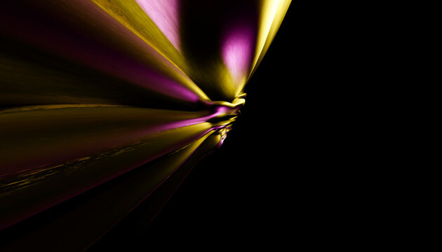 Colorful twisted gold and purple metallic abstract form on black
