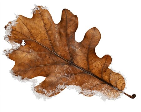Brown Oak Leaf with Snowy Edges