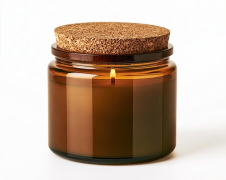 Amber Glass Candle with Cork Lid
