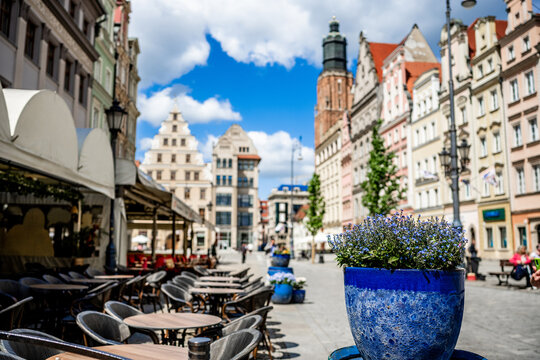 Wroclaw market square outdoor cafe street view