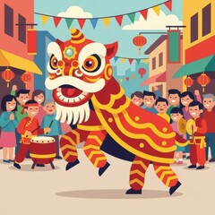 Fototapeta premium Chinese New Year lion dance celebration