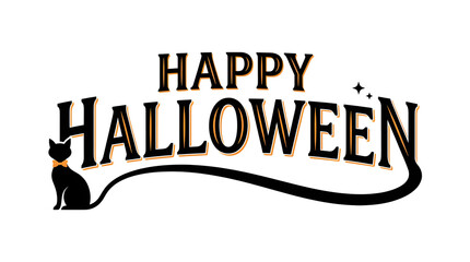 Happy halloween text design with cute black cat, halloween typography © earagfx