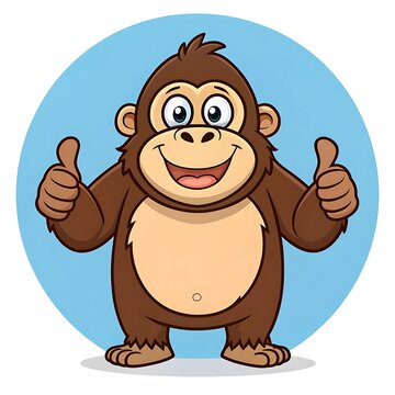 Happy cartoon monkey giving two thumbs up
