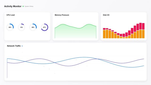 Digital Dashboard Interface Monitoring Realtime Computer System Usage