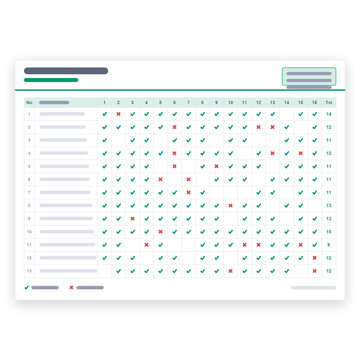 Class attendance sheet template split grid check flat design on transparent background