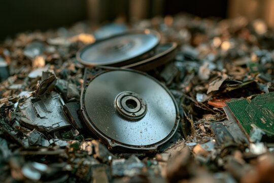 Electronic waste creating a large pile of scrap for recycling and data destruction