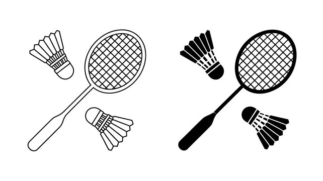 Minimalist Badminton Racket and Shuttlecock Vector Icon Set for Sports Design