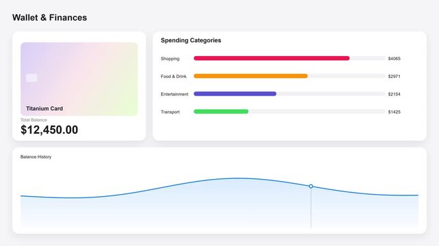 Digital Finance Dashboard Showing Credit Card Balance and Spending Data