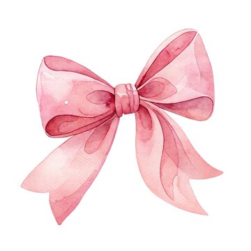 Detailed watercolor illustration of a festive pink or peach fabric bow isolated