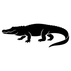 Fototapeta premium Black silhouette of crocodile on white background for design and branding projects