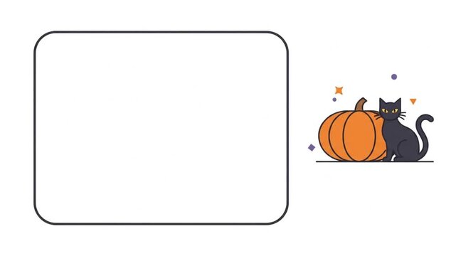Halloween Pumpkin and Black Cat (Felis catus, Cucurbita pepo) Spooky Autumn Holiday Graphic Element