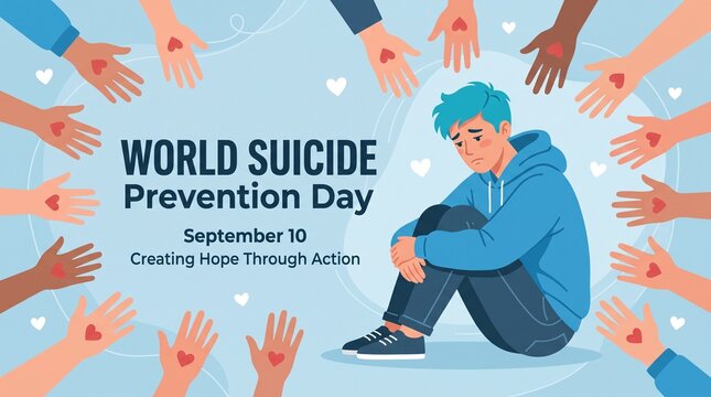 World suicide prevention day illustration with helping hands