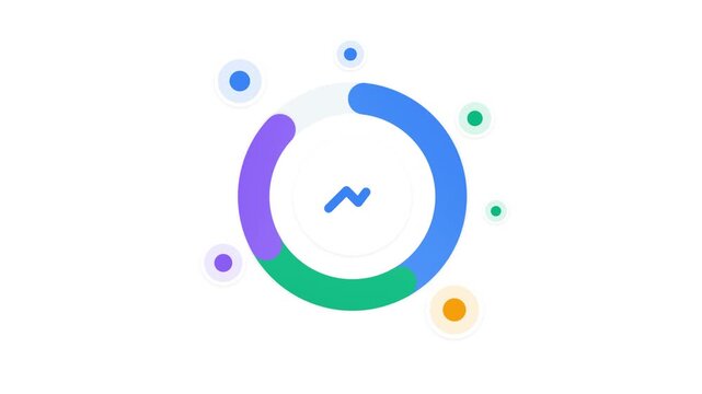 Colorful circular infographic with animated segments and icons