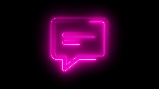 Neon pink glowing speech bubble animation for digital communication and social media