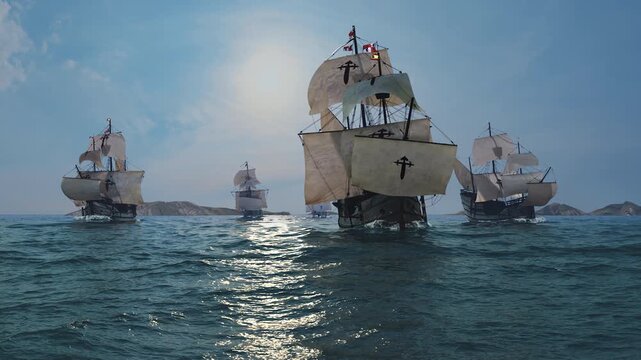 The NAO VICTORIA is the flag ship of the MAGELLAN armada. 
A scientific 3D-reconstruction of a spanish galleon fleet 
in the beginning of the 16th century.sails ahead of a global circumnavigation