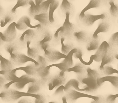 Seamless abstract doodle pattern with spray airbrush effect in beige and sand tones, textile surface design.