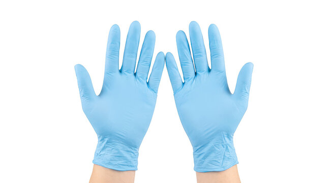 Pair of blue nitrile medical gloves isolated on transparent background