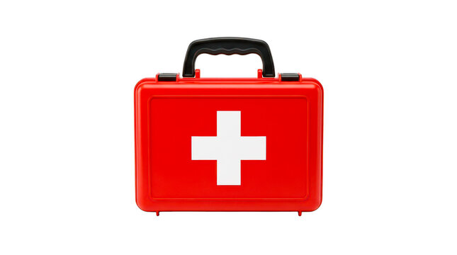 Red plastic first aid kit isolated on transparent background