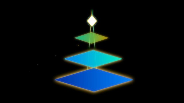 Abstract representation of an exponential wealth pyramid, showcasing layers of growth with vibrant colors against a dark background in high-resolution format