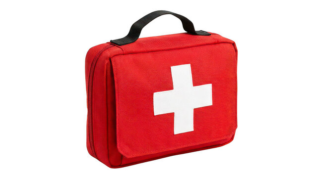 Red first aid kit isolated on transparent background