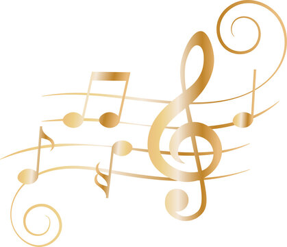 Golden music notes with swirls