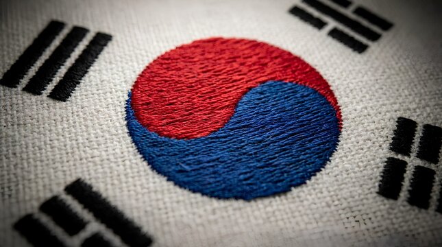 Close up of the south korean flag with traditional taegeuk symbol