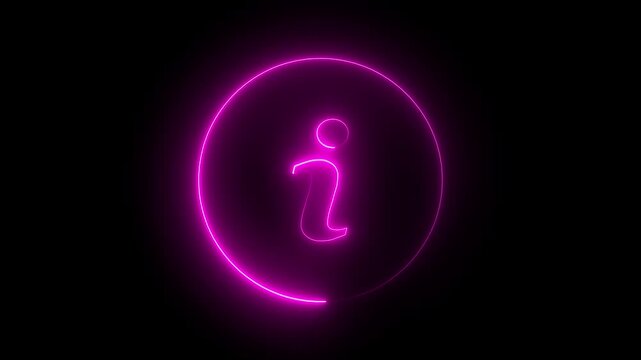 Neon pink glowing information symbol animation on black background