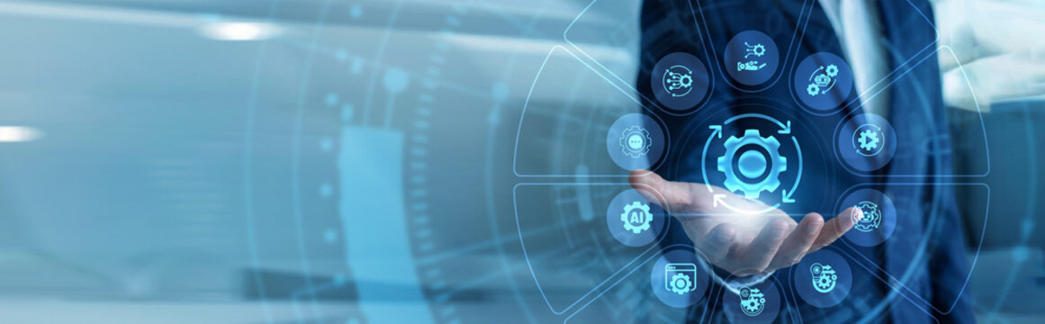 Robotics engineer programming tasks hand holding smart device deploying Automation workflows optimizing factory productions. Streamlining complex procedures and boosting high efficiency.