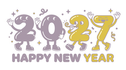 Fototapeta premium Cartoon character style numbers 2027 celebrating happy new year.