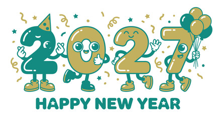 Fototapeta premium Cartoon Happy New Year 2027 Celebration Illustration 1.