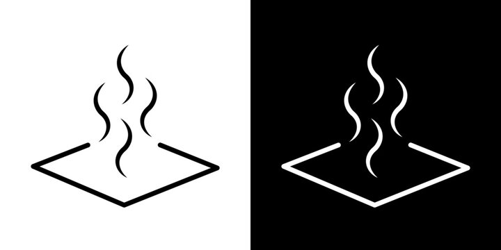 Hot spring with steam rising icon set. Black steam lines and a circular base. vector design.