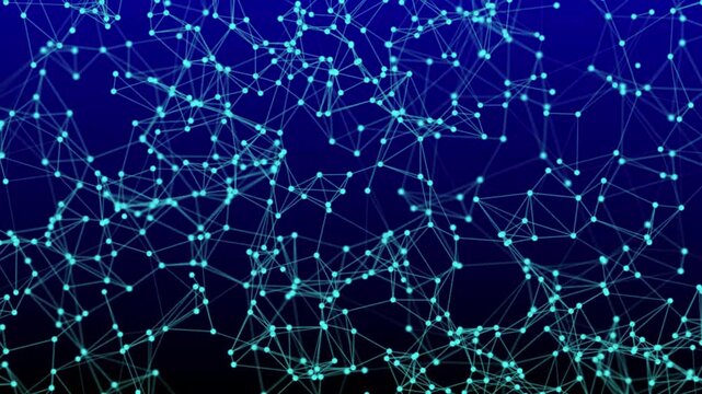 Abstract concepts of cybersecurity technology and digital data protection. Protect internet network connection with polygons, dots and lines in the center blur slow motion with dark blue background