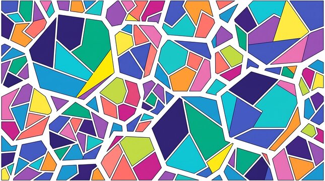 Vibrant abstract geometric mosaic with multicolored polygons and intricate patterns in a seamless.