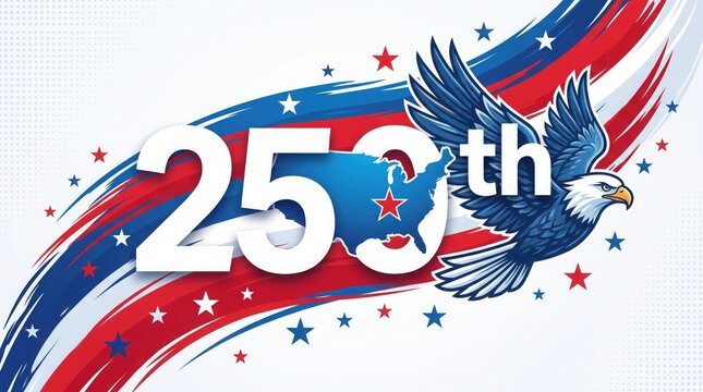 Patriotic design with a bald eagle and the number 253 national day celebration