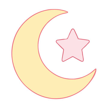 Cute Crescent Moon Soft Pastel Outline Clipart