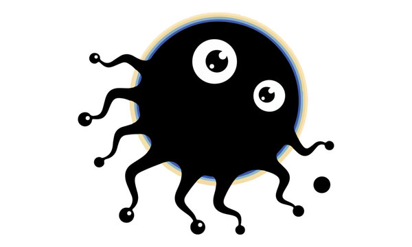 Black cartoon monster with tentacles on white background